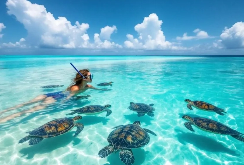 Where is it best to swim with turtles?